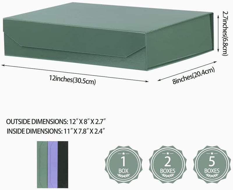 PACKGILO 5 Pack Green Gift Boxes with Lids - Small 12 x 8 x 2.7 Inches Clothes Gift Boxes for Presents and Shirts - Magnetic Boxes with Ribbon - Bulk Cute Packaging Boxes (Glossy Surface) - Image 4